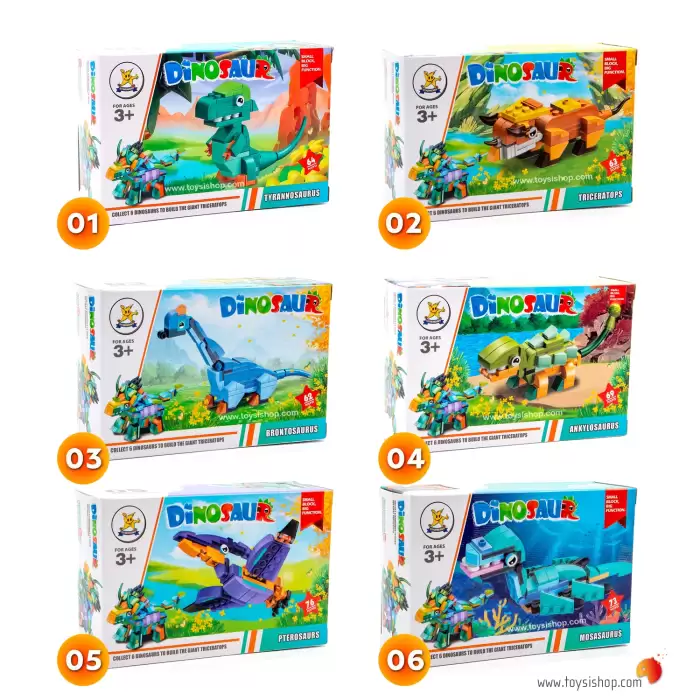 Bricks - Dinasaur 6 Farklı Dinazor Blok Oyuncak Yapım Seti - SM2550