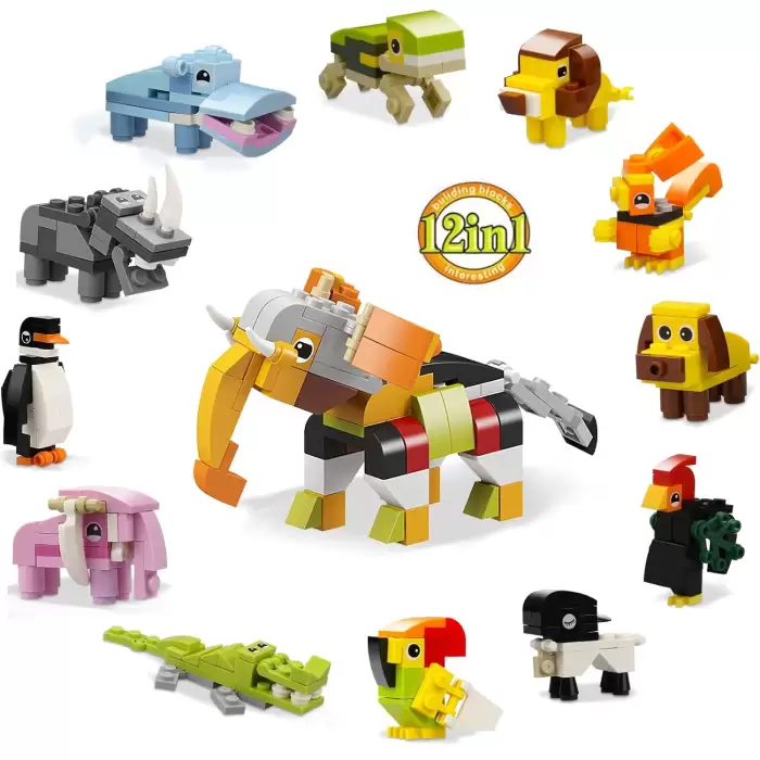 Bricks - Hayvan Krallığı Fil - 12 Farklı Blok Oyuncak Yapım Seti - SM206B