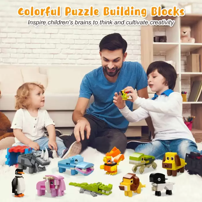 Bricks - Hayvan Krallığı Fil - 12 Farklı Blok Oyuncak Yapım Seti - SM206B