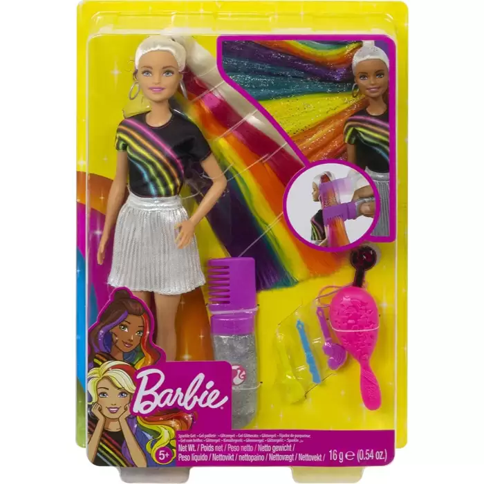 Barbie Gökkuşağı Renkli Saçlar Bebeği, Ekstra Uzun Saçlara ve Saç Aksesuarlarına Sahip