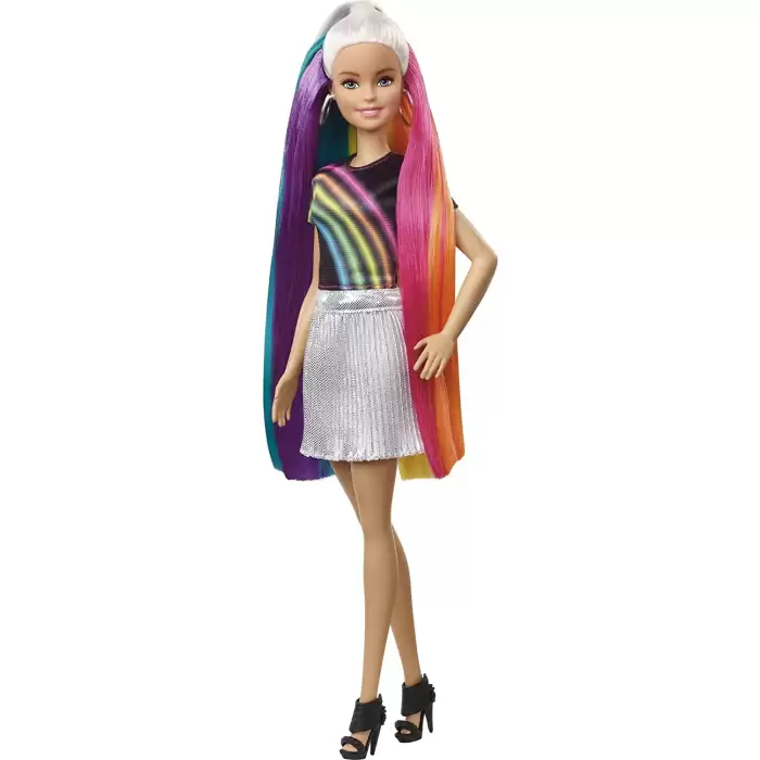 Barbie Gökkuşağı Renkli Saçlar Bebeği, Ekstra Uzun Saçlara ve Saç Aksesuarlarına Sahip