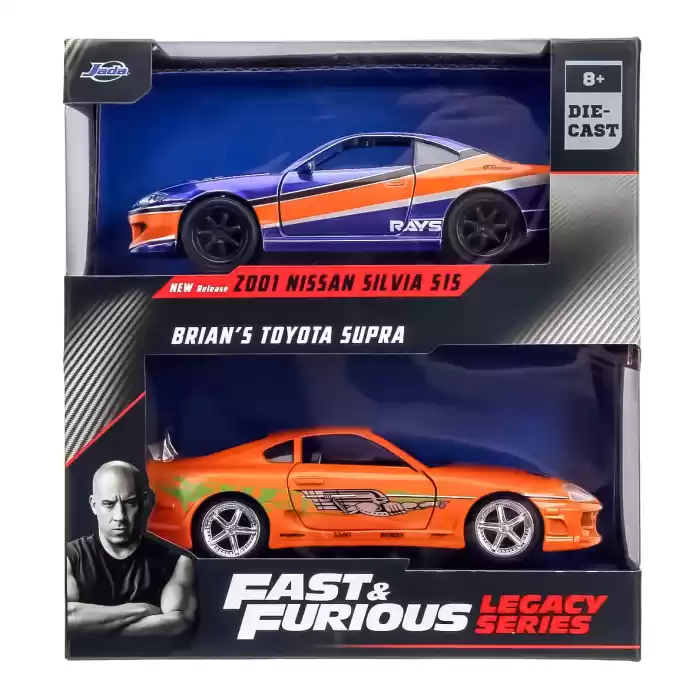 Jada F&F Legacy Series - 2001 Nissan Silvia & Brians Toyota Supra 1/32 İkili Araba Seti