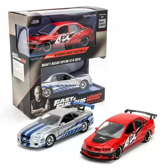 Jada F&F Legacy Series - Mitsubishi Lancer Evo IX & Brians Nissan Skyline GT-R [BNR34] 1/32 İkili Araba Seti