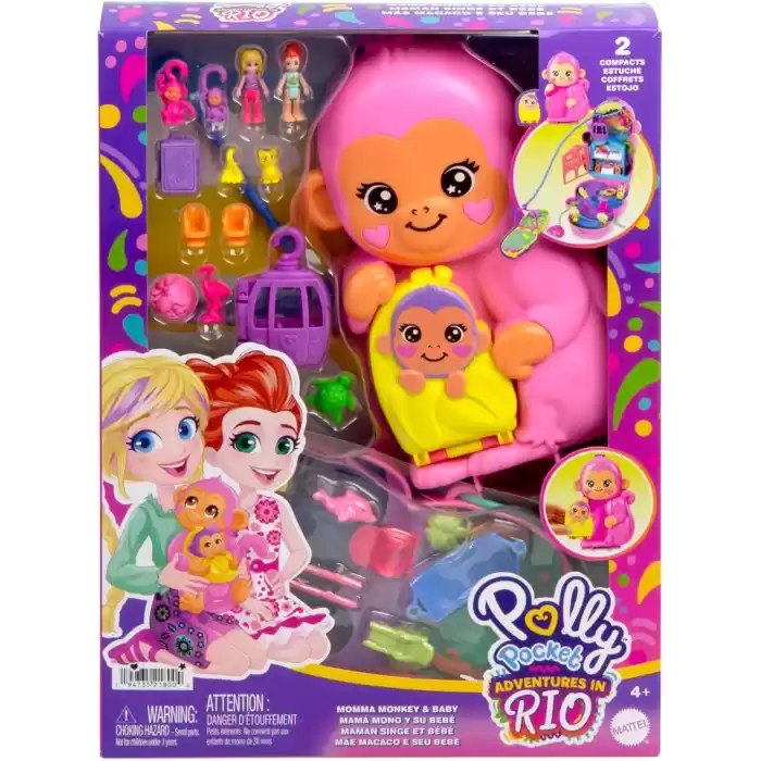 Polly Pocket 2si 1 Arada Anne Maymun ve bebeği Giyilebilir Çanta , HWP04