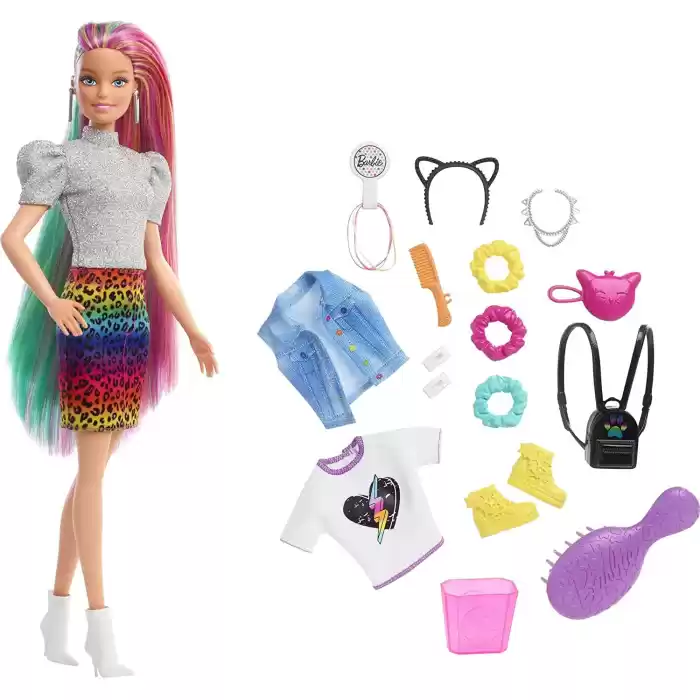 Barbie Leopar Desenli Saçlar Bebeği GRN81