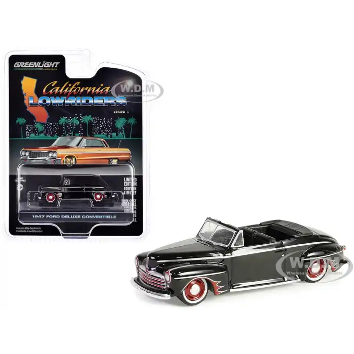 Greenlight 1/64 California Lowriders Series 5 - 1947 Ford Deluxe Convertible – Black and Red Solid Pack 63060-A