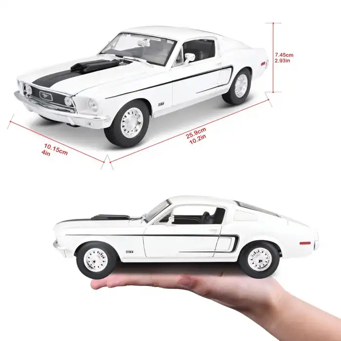 Maisto 1:18 1968 Ford Mustang GT Cobra Jet Diecast Model Araba Beyaz - 31167