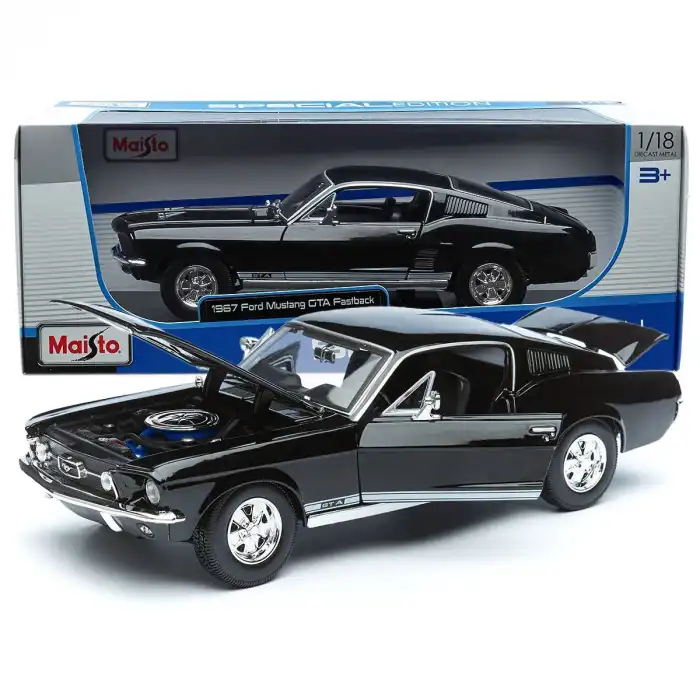 Maisto 1:18 1967 Ford Mustang GTA Fastback Diecast Model Araba Siyah - 31166