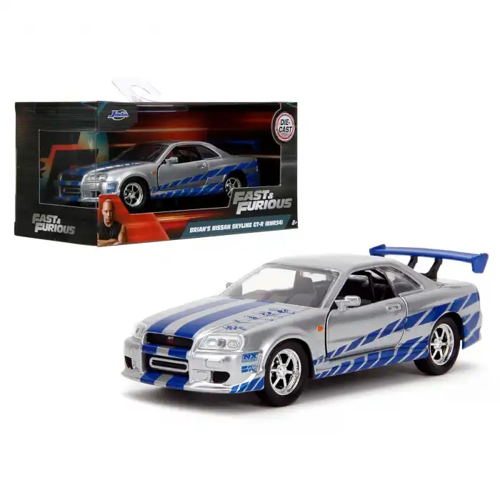 Jada 1:32 Fast & Furious Brians Nissan Skyline GT-R (R34) - Gümüş/Mavi - 24075
