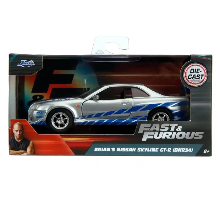Jada 1:32 Fast & Furious Brians Nissan Skyline GT-R (R34) - Gümüş/Mavi - 24075