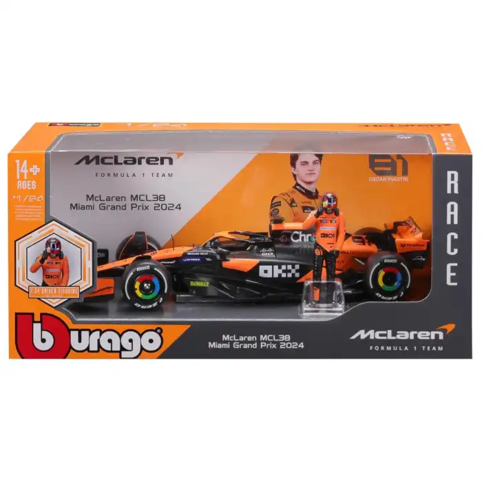Bburago 1:24 Mc Laren MCL38 Miami Grand Prix 2024 Oscar Piastri Sürücülü - 28040