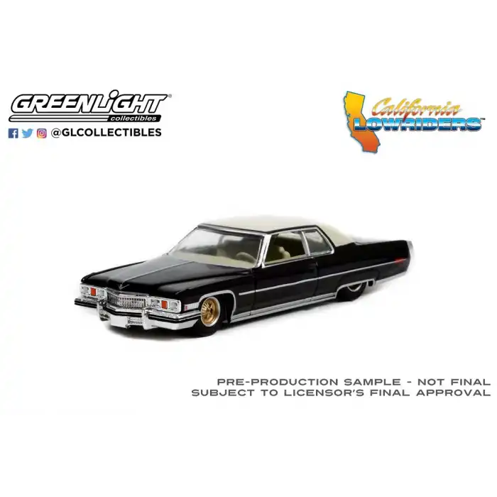 Greenlight 1/64 California Lowriders Series 1 - 1973 Cadillac Coupe deVille - Black with Gold Wheels Solid Pack 63010-E