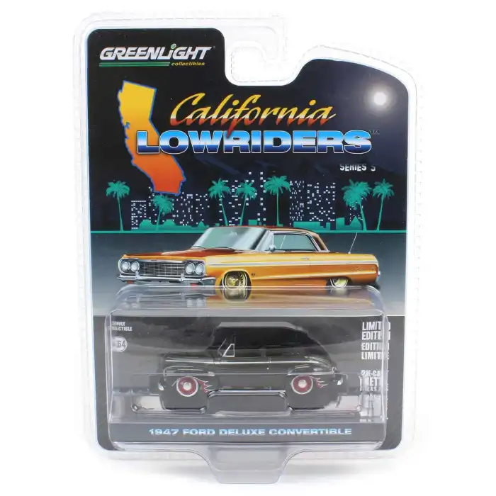Greenlight 1/64 California Lowriders Series 5 - 1947 Ford Deluxe Convertible – Black and Red Solid Pack 63060-A