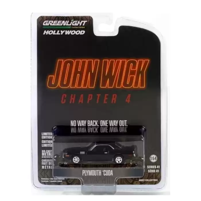 Greenlight 1/64 Hollywood Series 41- 1971 Plymouth Cuda - John Wick: Chapter 4 (2023) 62020-F