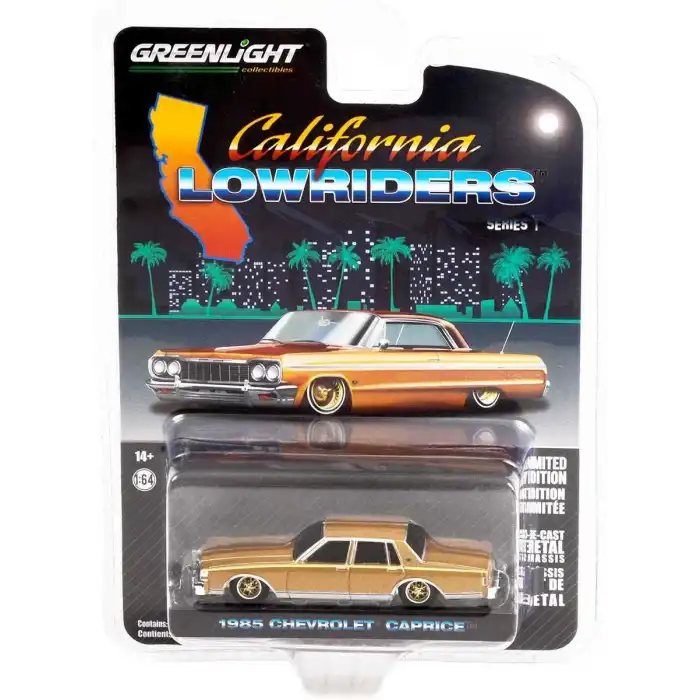 Greenlight Greenlight 1/64 California Lowriders Series 1 - 1985 Chevrolet Caprice Lowrider - Custom Gold Solid Pack 63010-C