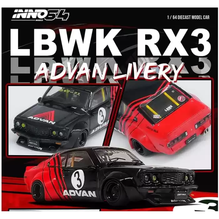 Inno 1/64 LBWK MAZDA RX3 SAVANNA ADVAN LIVERY IN64-LBWKRX3-02