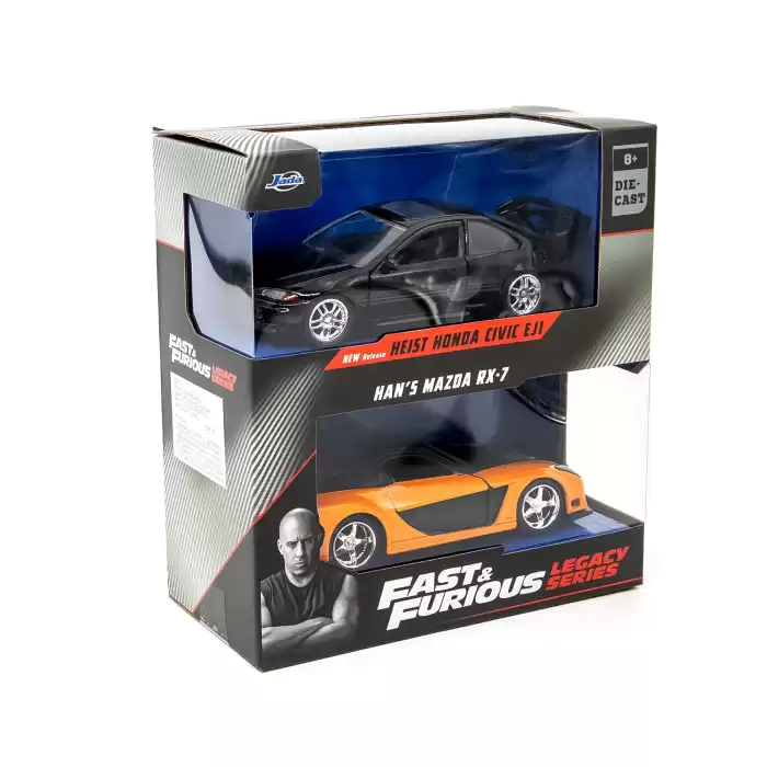 Jada Fast and Furious Cars 2li Set - Honda Civic EJ1 1993 & Hans Mazda RX-7 1997, 1:32