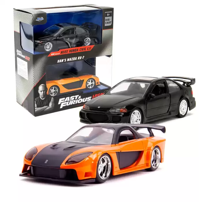 Jada Fast and Furious Cars 2li Set - Honda Civic EJ1 1993 & Hans Mazda RX-7 1997, 1:32