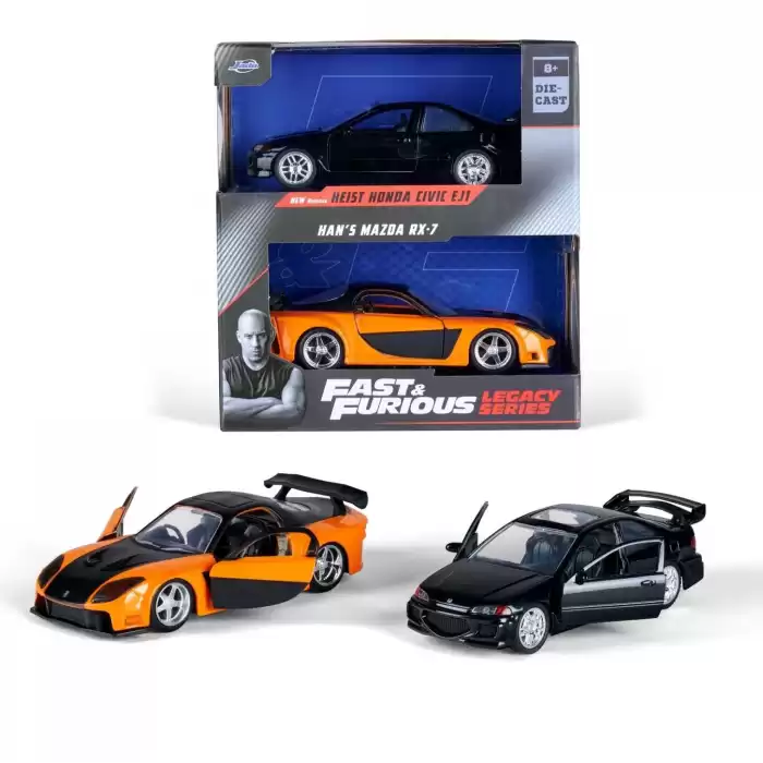 Jada Fast and Furious Cars 2li Set - Honda Civic EJ1 1993 & Hans Mazda RX-7 1997, 1:32