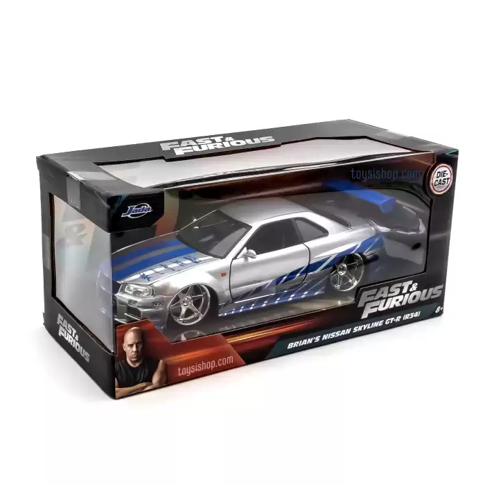 Jada Fast & Furious Brian’s Nissan Skyline GT-R (BNR34) 1:24 Gümüş-Mavi 97158