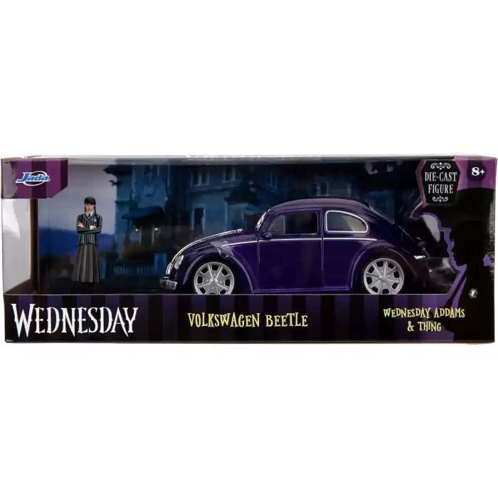 Jada Wednesday 1972 VW Beetle with Wednesday & Thing Figures