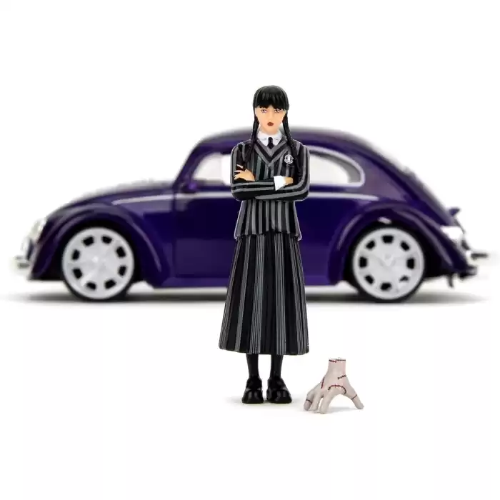 Jada Wednesday 1972 VW Beetle with Wednesday & Thing Figures