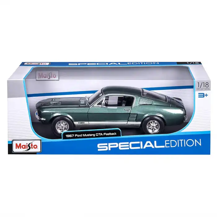 Maisto 1:18 1967 Ford Mustang GTA Fastback Diecast Model Araba Yeşil - 31166