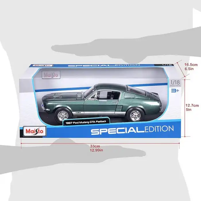Maisto 1:18 1967 Ford Mustang GTA Fastback Diecast Model Araba Yeşil - 31166