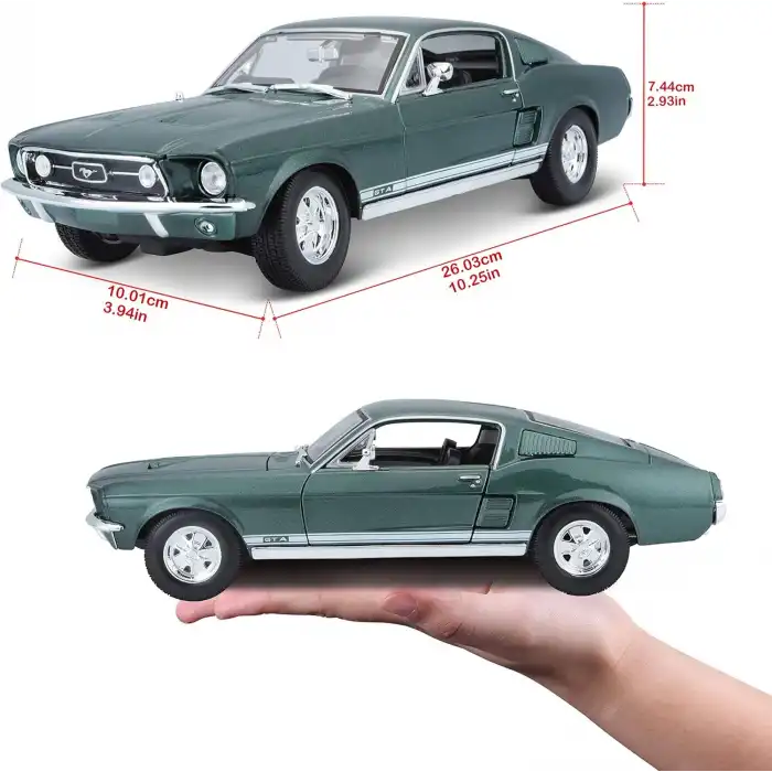 Maisto 1:18 1967 Ford Mustang GTA Fastback Diecast Model Araba Yeşil - 31166