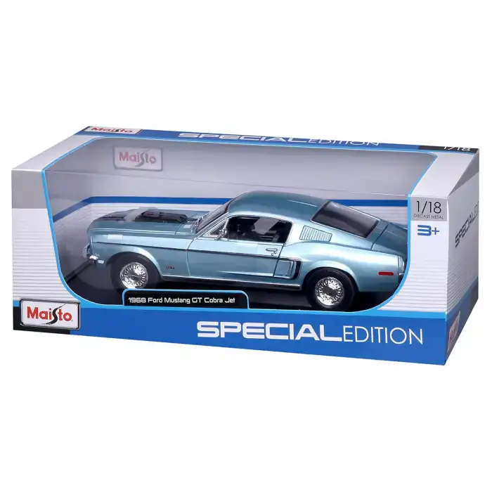Maisto 1:18 1968 Ford Mustang GT Cobra Jet Diecast Model Araba Mavi - 31167