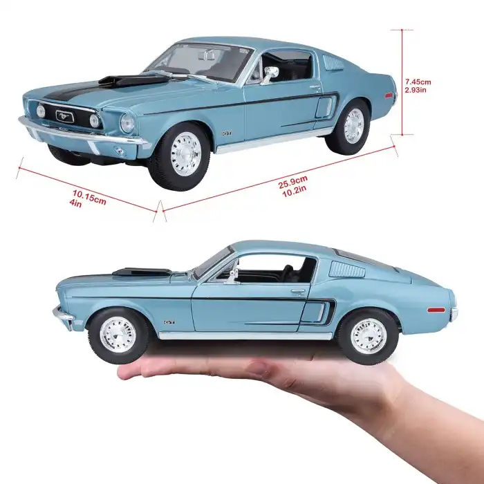 Maisto 1:18 1968 Ford Mustang GT Cobra Jet Diecast Model Araba Mavi - 31167