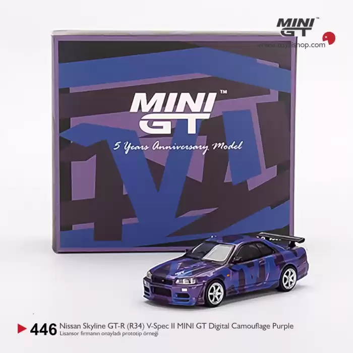 Mini GT Nissan Skyline GT-R (R34) V-Spec II MINI GT Digital Camouflage Purple - MGT00446