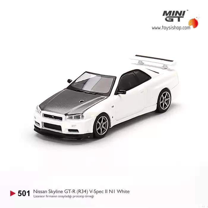 Mini GT Nissan Skyline GT-R (R34) V-Spec II N1 White- 501
