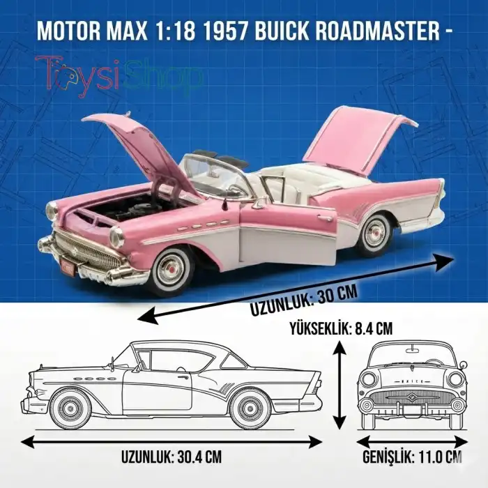Motor Max 1:18 1957 Buick Roadmaster Pembe Klasik Model Araba - 73152