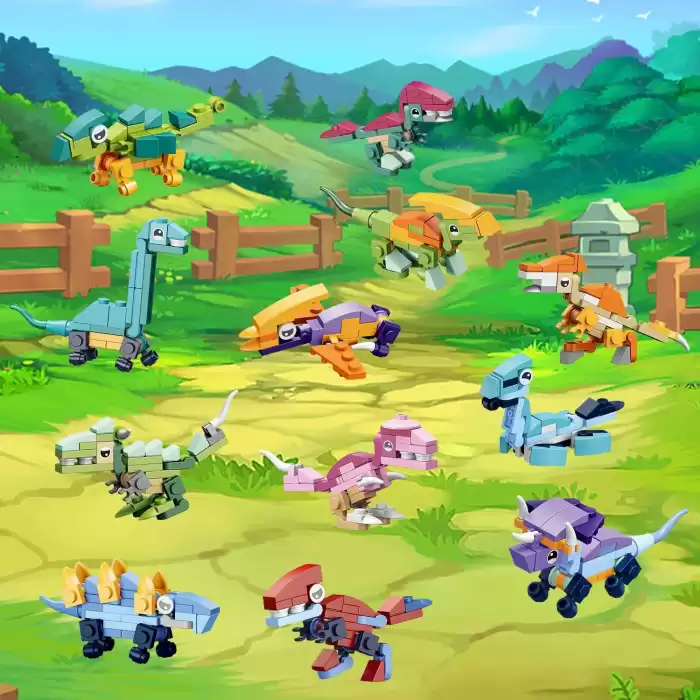 Bricks - 12 in 1 Dinozor Yapım Seti - Blok Oyuncak SM195B
