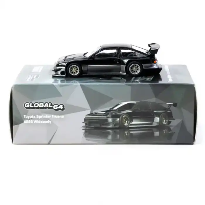 Tarmac Works 1/64 Toyota Sprinter Trueno AE86 Widebody Black/Grey - Designed by Jon Sibal - Malaysia Special Edition - GLOBAL64