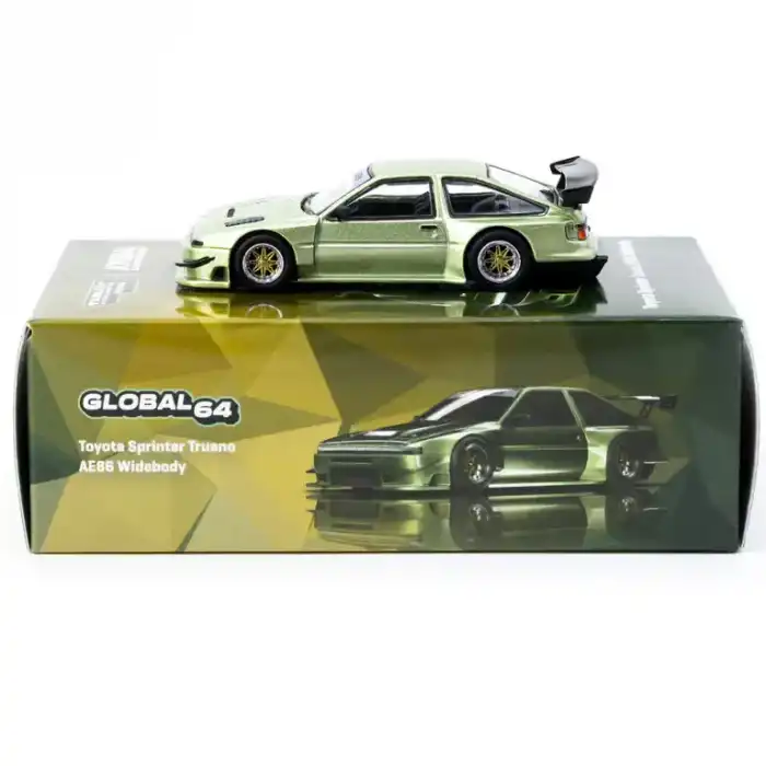 Tarmac Works 1/64 Toyota Sprinter Trueno AE86 Widebody Green - Designed by Jon Sibal - GLOBAL64