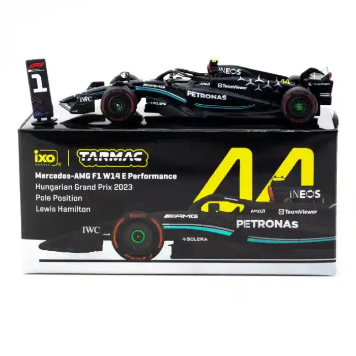 Tarmac Works X iXO Models 1/64 Mercedes-AMG F1 W14 E Performance Hungarian Grand Prix 2023 Pole Position Lewis Hamilton - GLOBAL64