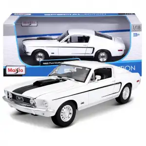 Maisto 1:18 1968 Ford Mustang GT Cobra Jet Diecast Model Araba Beyaz - 31167
