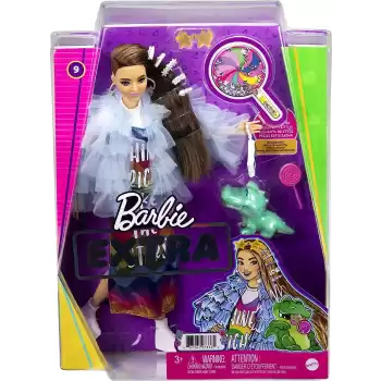 Barbie Extra Renkli Elbiseli Bebek ve Hayvan Arkadaşı Timsah (GYJ78)