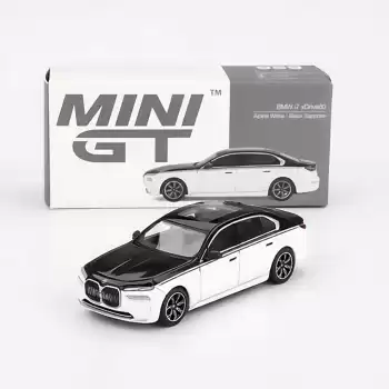 (ÖN SATIŞ) Mini GT 1/64 BMW i7 xDrive60 Alpine White / Black Sapphire MGT00959