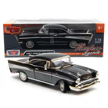Motor Max 1:18 1957 Chevy Bel Air Siyah Klasik Model Araba - 73180