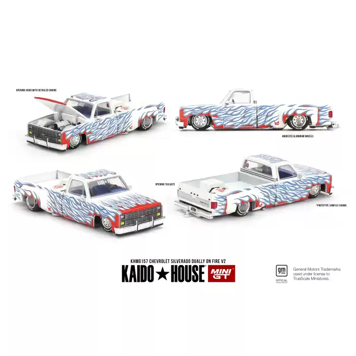 Mini GT 1/64 Chevrolet Silverado Dually on Fire V2 - KHMG157
