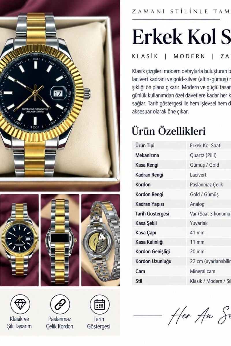SİYAH KADRAN GOLD DETAY OTOMATİK ERKEK KOL SAATİ