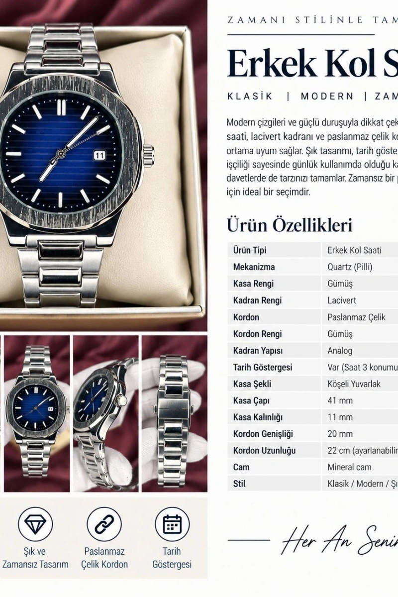 PATEK PHİLİPPE LACİVERT KADRAN ERKEK KOL SAATİ