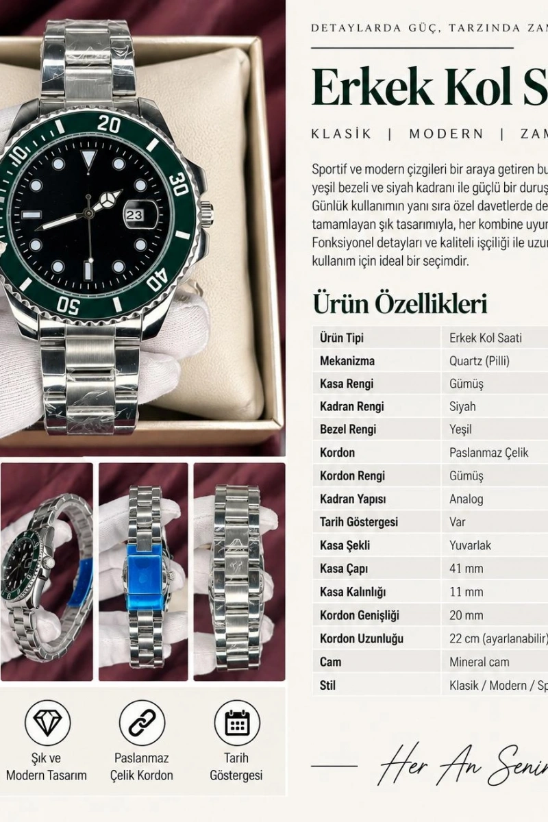 DAYTONA KRONOGRAF SİYAH KARDAN ERKEK KOL SAATİ