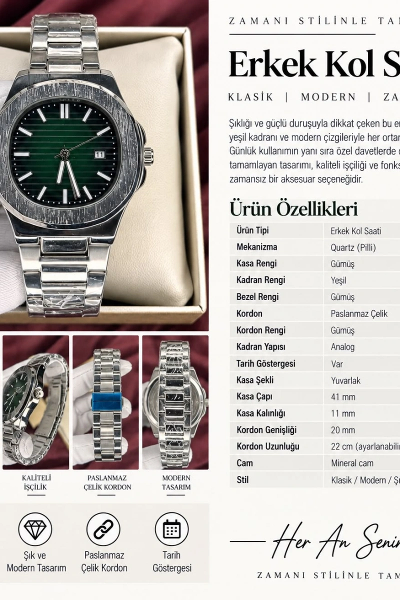 PATEK PHİLİPP EYEŞİL KADRAN ERKEK KOL SAATİ
