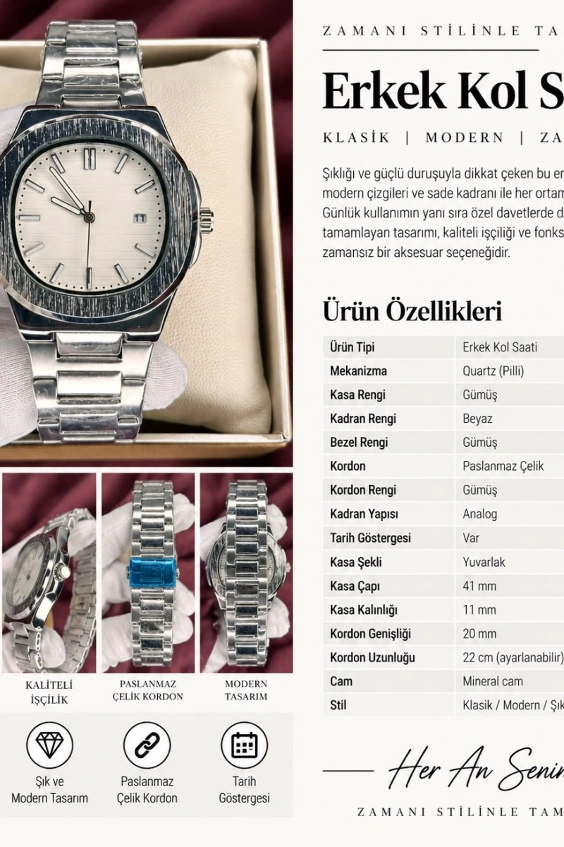 PATEK PHİLİPPE BEYAZ KADRAN ERKEK KOL SAATİ