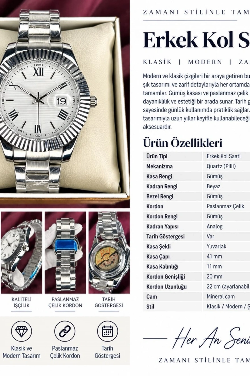 BEYAZ KADRAN  OTOMATİK ERKEK KOL SAATİ