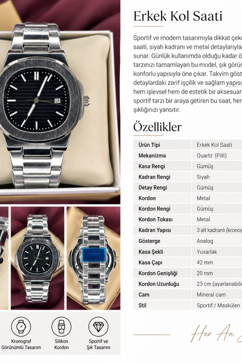 PATEK PHİLİPPE SİYAH KADRAN ERKEK KOL SAATİ